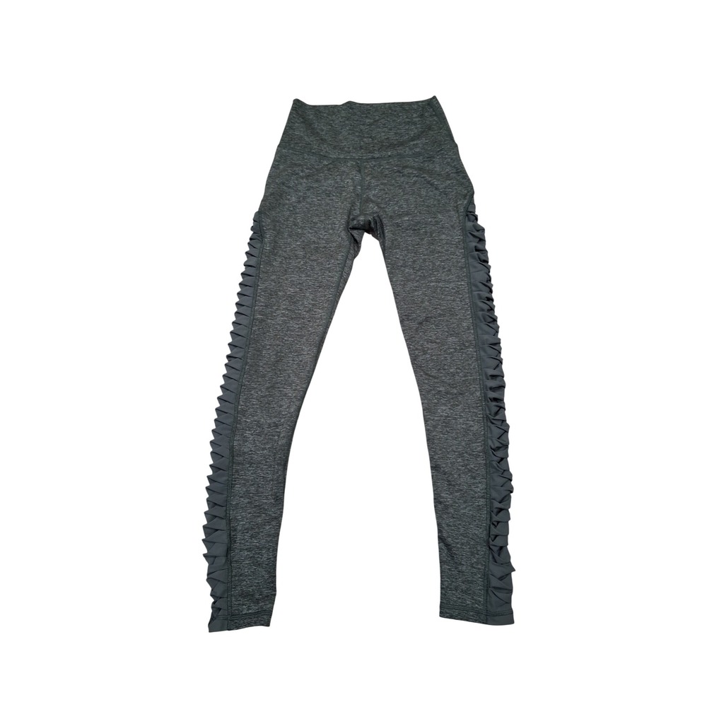 Aerie Chill Play Move Leggings Womens Medium Gray Space Dye Ruffle Mesh‎ Detail